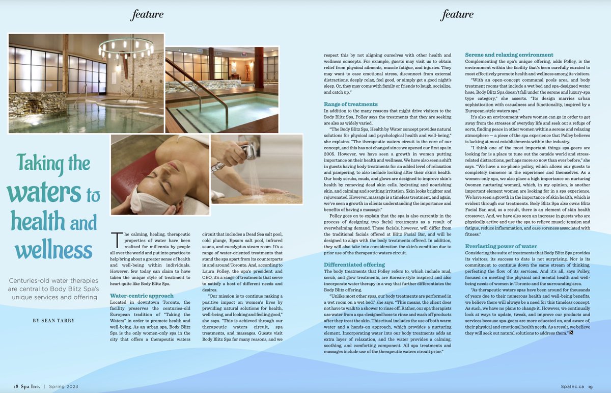 blitzfacialbar's tweet photo. A big THANK YOU to @spaincmag for this great feature on Body Blitz Spa in the spring issue of Spa Inc. Magazine. https://t.co/7zMgHdvq5y