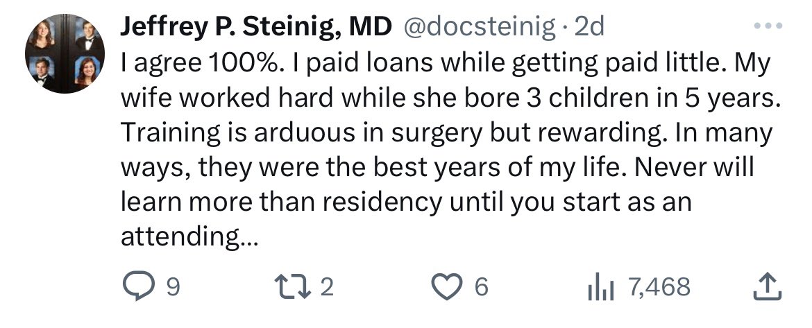 This rhetoric needs to stop. Noone parroting this realizes that underpaid apprenticeships & unpaid research are privileges not everyone can afford & will just ⬆️ inequities. It’s also just a blatant ignorance of the sacrifices your spouse made that you can feel good about this.