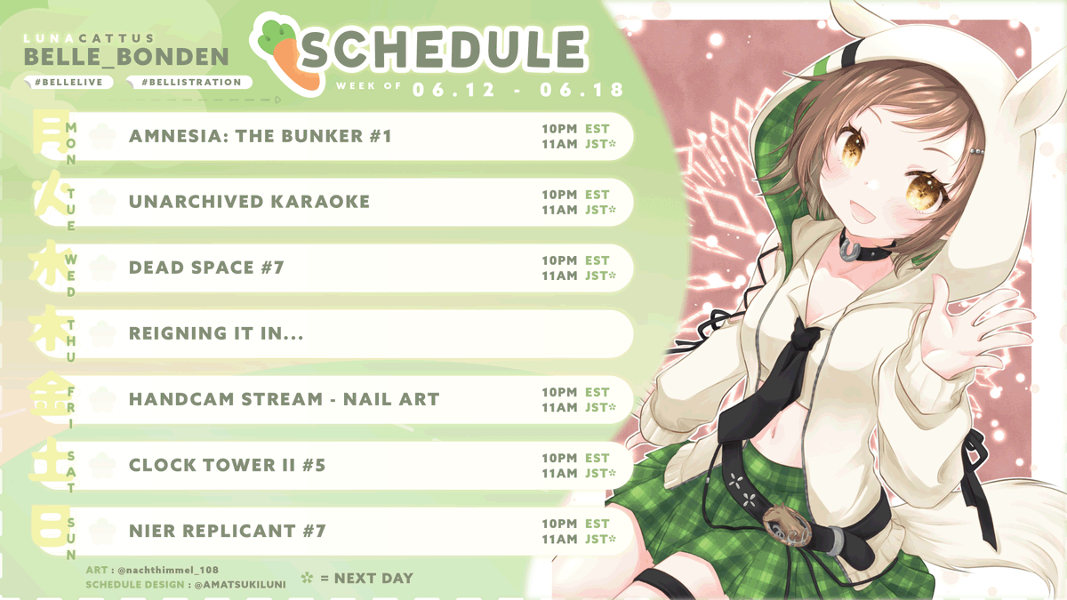Belle_bondEN's tweet photo. 🌻 STREAMS WEEK 06.12 - 06.18 🌻
TAGS
ART: #bellistration
NSFW: #bellussy
LIVE: #bellelive
PET PICS: #bellezoo
LINKS
YT: https://t.co/wLbR8RgQwE
THRONE: https://t.co/a9R4kLMvHW
MARSHMALLOW: https://t.co/qrLocWfG9S https://t.co/p33PvLygFt