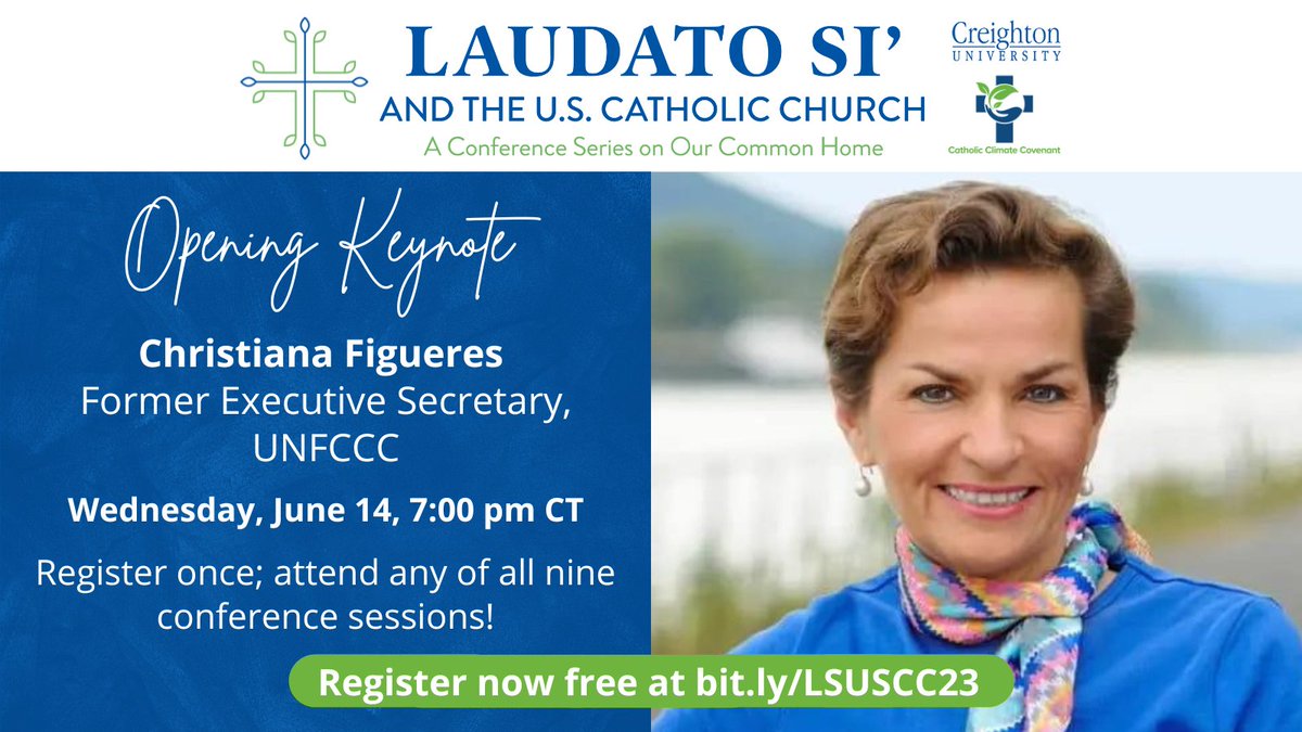 CatholicClimate's tweet photo. Two days until the kickoff of our #LSUS2023 Conference! Register now to receive links to all the virtual events this summer, including Wednesday’s Opening Keynote by the wonderful Christiana Figueres! Go to https://t.co/ypgHLgu1s8 to learn more and register! 🌎♻️⛪️ https://t.co/K5i3Su8EyU
