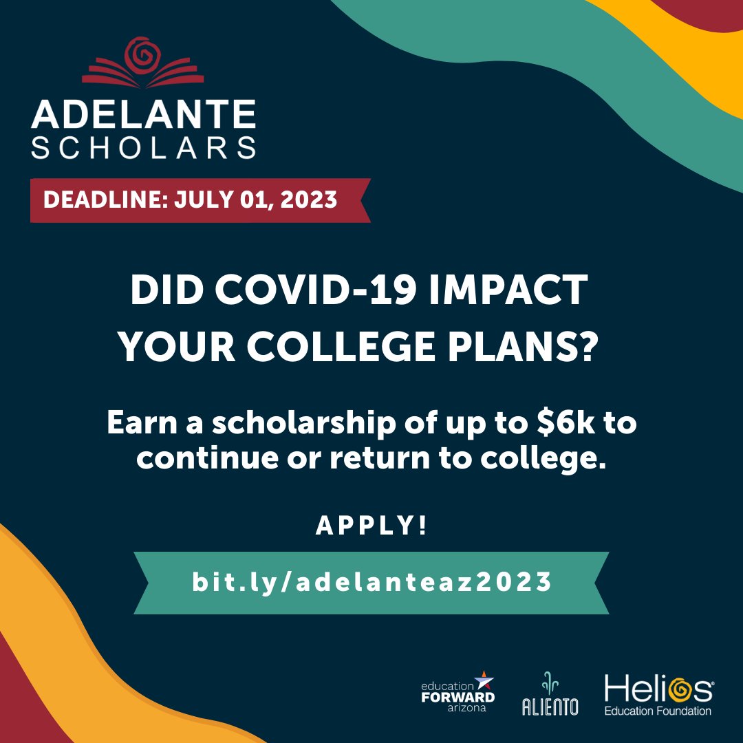 🚨Don't miss your chance! Become an Adelante Scholar and receive up to $6,000 PLUS a Success Adviser who will help you through your next year of college - apply now! bit.ly/adelanteaz2023 

#HeliosAdelanteScholars