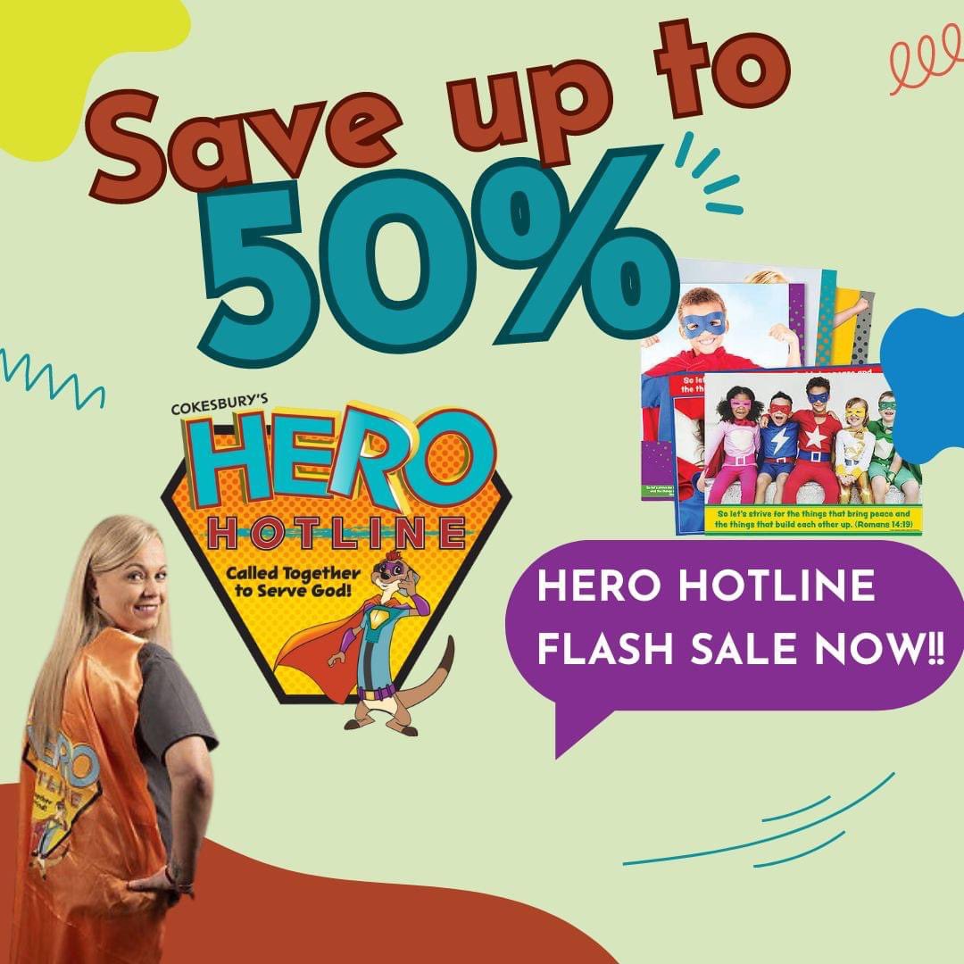 Cokesbury's tweet photo. Explore Hero Hotline VBS and take advantage of these great savings! Save up to 50%! Hurry, sale ends June 24. https://t.co/vhfB61Achs 

 #vbs #vacationbibleschool #SundaySchool https://t.co/kELiQcmi3M