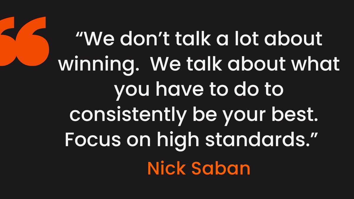 GregBerge's tweet photo. Saban GOLD 🥇
Standards drive your Habits. Habits drive your Success.
Focus on creating Winning Habits every day.
“We don’t talk a lot about winning. We talk about what you have to do to consistently be your best. Focus on high standards.”
- Nick Saban https://t.co/nhrZwM8LZl