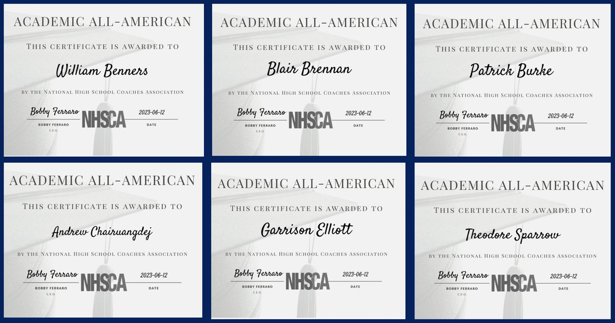 Congrats to the following Class of 2023 student athletes (Will Benners, Blair Brennan, Patrick Burke, Andrew Chairuangdej, Garrison Elliott, Teddy Sparrow) on being named to the NHSCA 2023 Academic All-American Team! @NHSCA #ESDFootball