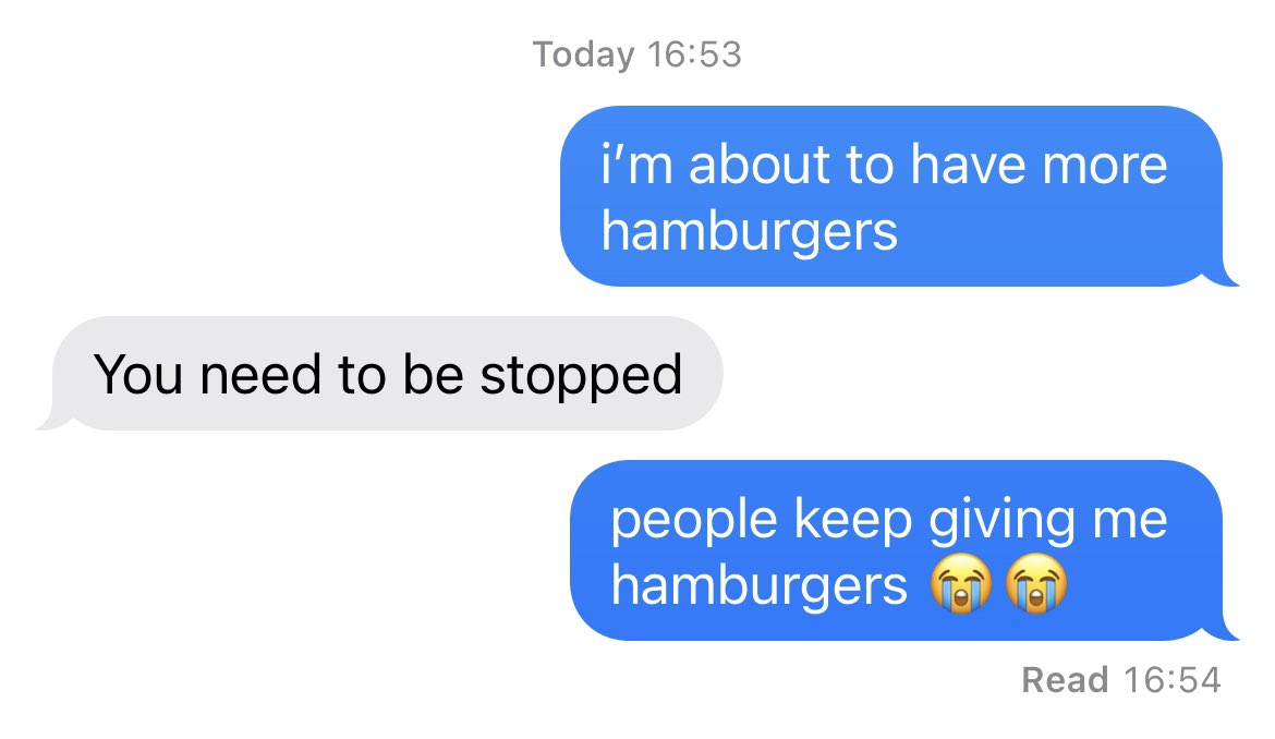 clarbohydrate's tweet photo. personal best: eight hamburgers in three days https://t.co/NP9CaDVQgS