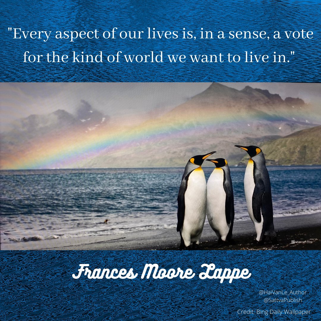 SattvaPublish's tweet photo. Every aspect of our lives is, in a sense, a vote for the kind of #world we want to live in...
πβ¨πβ¨π§πβ¨π
#RiversToOceansWeek #TurnTheTide #Oceans #SuccessTRAIN #ConsciousPlanet #JoyTrain #MotivationalQuotes & #Inspirational
#quote by Frances Moore Lappe π§π https://t.co/8IcaFPK9Go