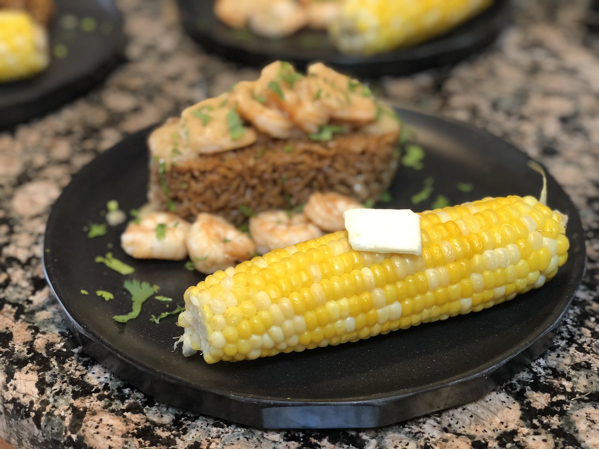 Butter garlic lemon shrimp - jasmine rice w/ dark soy & steamed corn