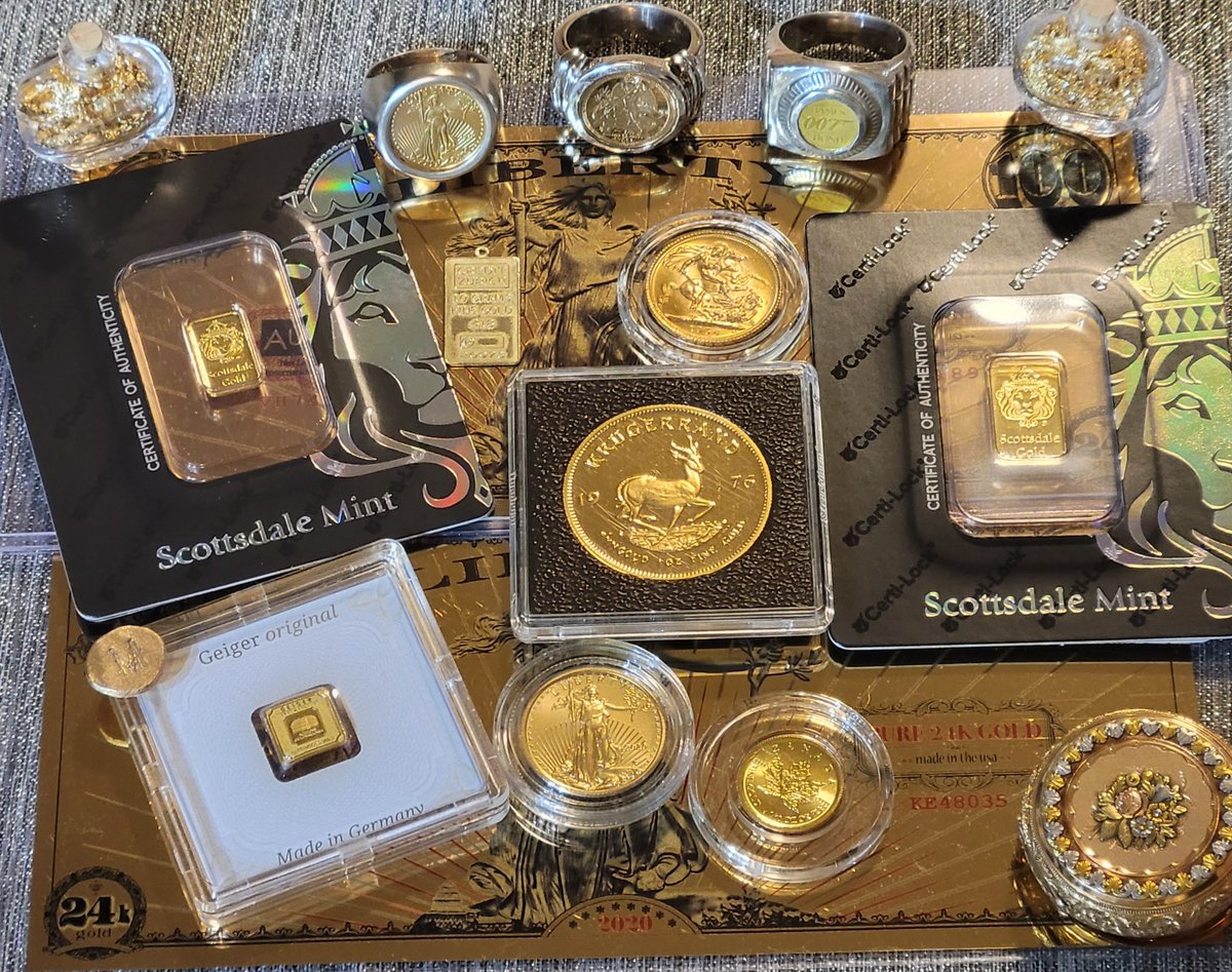 What's your favorite gold to stack?? #gold #bullion #preciousmetals #silver #coins #numismatics #krugerrand #goldbar #goldcoin #sovereign #jamesbond #eagle #geiger @scottsdalemint
