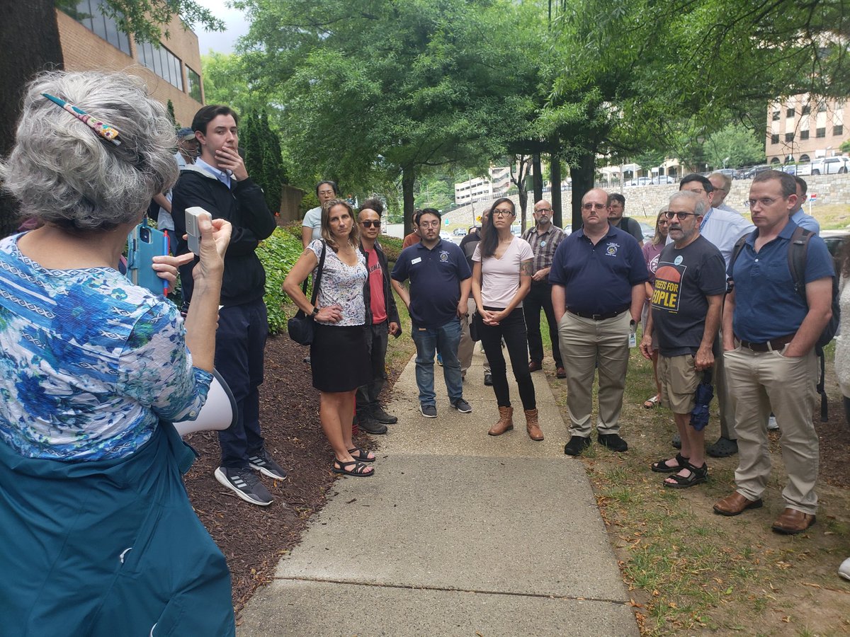 Bikers and pedestrians met with county and state officials along Route 29 near the Northwest Branch trail Monday to ask that road and sidewalk improvements be included in plans for the bus rapid transit lane that is being planned there. @mymcmedia @KristinMink_