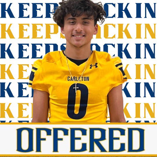 After a great visit to @CarletonFB and spending the day on campus with one of the most honest coaches @CoachLeeXion I am humbled and honored to receive my 1st offer from @CoachJournell Thank You coaches for the opportunity! @Fifthandoak @FullCircleAth @coachcastro626 @K12Elite