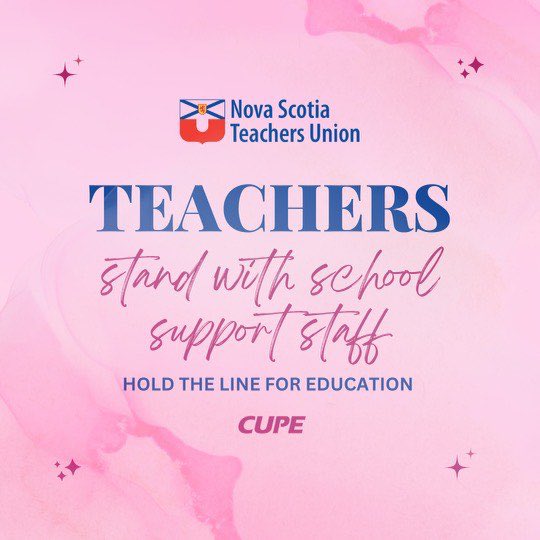 Hey @NSTeachersUnion members! Please feel free to share this graphic to show your support to our @CUPE5047 and @cupenovascotia colleagues. Our schools are missing them deeply.