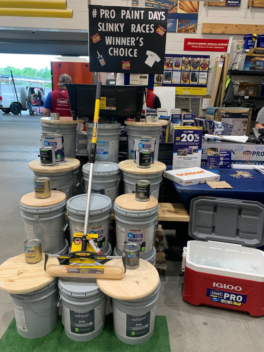 JamesW_2009's tweet photo. #propaintdays! Stop by Tuesday to see Cheryl and our Lowe’s Pro team @salem2939 for giveaways, 20% off paint, and big time retro competition at the great Slinky Races!! @BlueBoxR1 @LowesProSupply @Evanatlowes @som2to @BenitoKomadina https://t.co/gXIPvedpma