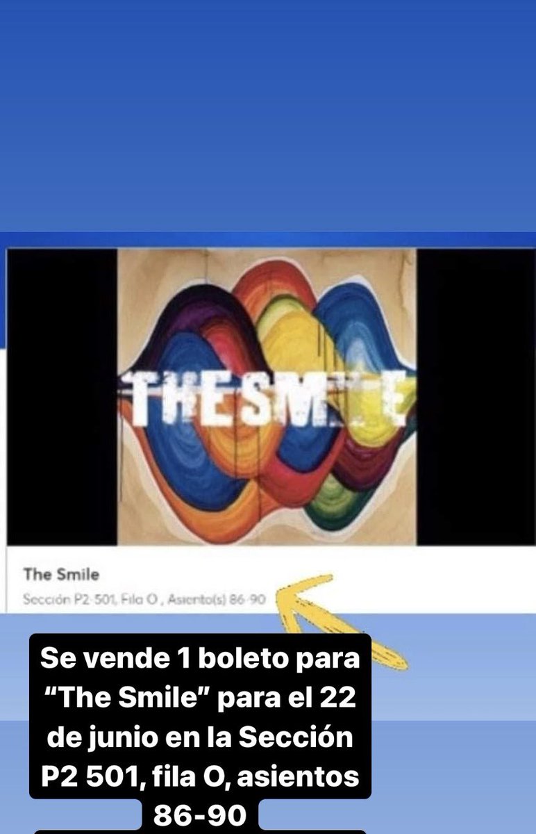 Se vende 1 boleto para #thesmile entrega y pago el día del concierto 😬