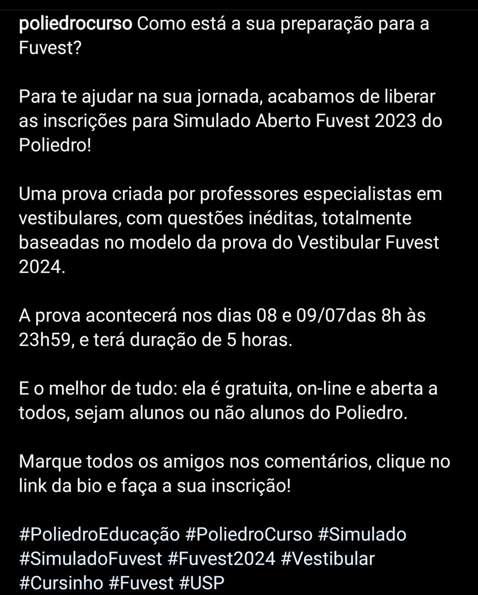 worldoflet's tweet image. Cadê os uspianos ? 
O poliedro vai realizar um simulado gratuito fuvest, online e gratuito. 
Informações: