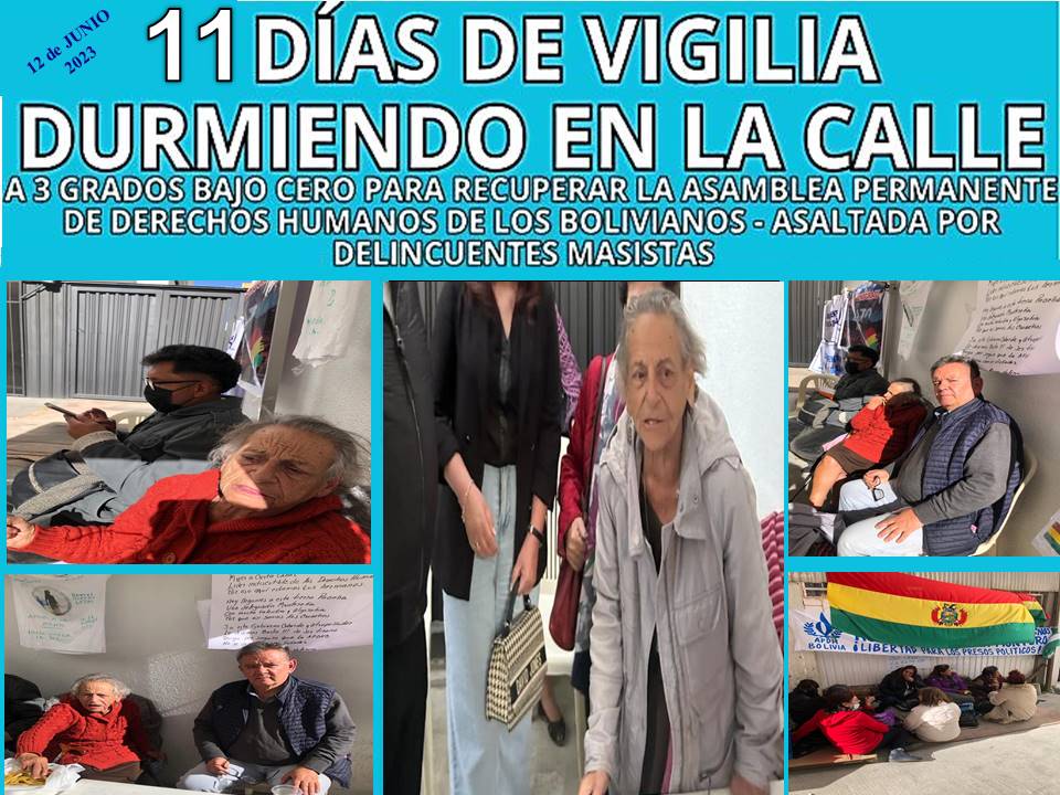 @TAMARA_SUJU @MonicaAparicioA @caslainstitute La activista española de 84 años, tiene cáncer de mama y en la cadera. Hace 11 días realiza una vigilia en la calle a 3.625 msnm y a -3° por que el Gobierno, quiere despojar de las Oficinas de Defensa de los #DerechosHumanos de #Bolivia @APDHB
#BoliviaEnDictadura
#NoLaDejemosSola