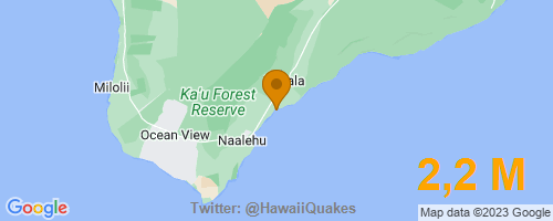 HawaiiQuakes's tweet photo. USGS reports: M2,2 Earthquake 8 km SSW of Pāhala, Hawaii,
Depth 33,8 Km @ 2023-06-12 14:21:50 HST.
More info: https://t.co/VhjTniV7rM 
#EarthQuake #Hawaii #Quake https://t.co/bfKGTeYaPS