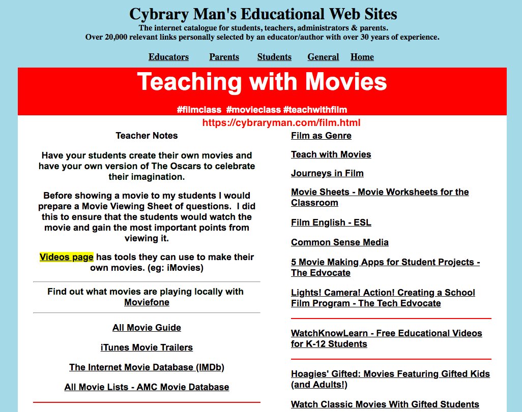 cybraryman1's tweet image. Movies Featuring Gifted Kids (and Adults!) @HoagiesGifted hoagiesgifted.org/movies.htm  Teaching with Movies cybraryman.com/film.html  #gtchat