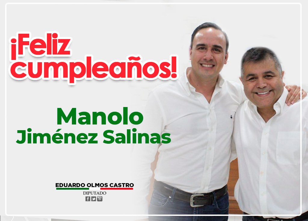 Eduardo Olmos Castro (@eduardoolmosc) on Twitter photo Muchas felicidades a mi amigo <a href="/manolojimenezs/">Manolo Jiménez</a> por motivo de su cumpleaños, mis mejores deseos en este día. Muchas felicidades a mi amigo <a href="/manolojimenezs/">Manolo Jiménez</a> por motivo de su cumpleaños, mis mejores deseos en este día.