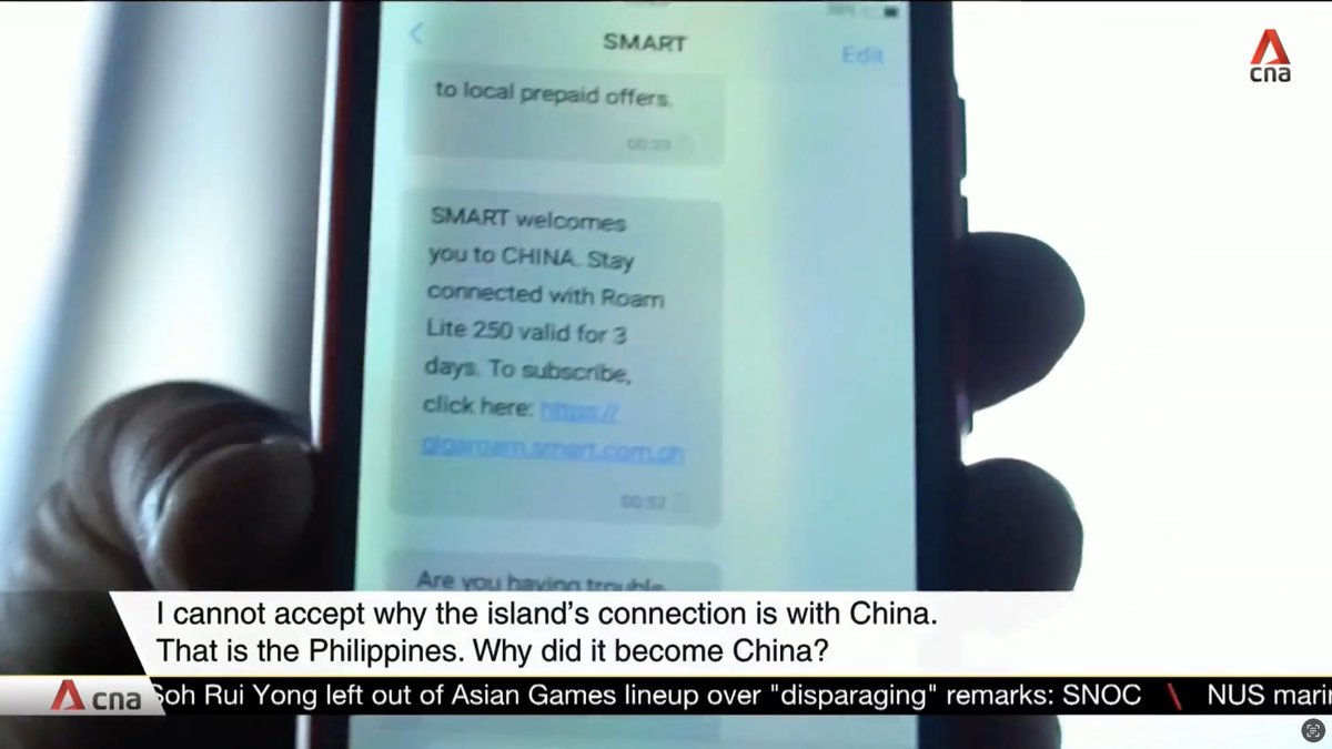 For tourists at 🇵🇭#Philippines-held Thitu (Pag-Asa) Island, a picture is worth a thousand words. This is how the gray-zone contest is fought—with text messages from the Philippines’ 2nd largest mobile phone network @LiveSmart welcoming passengers to … 🇨🇳#China.
@BuenaCNA
