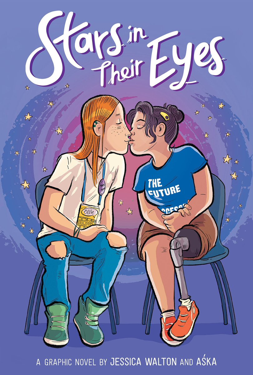 victoriwrites's tweet photo. #authorsoftheweek are @JessHealyWalton and Aśka, creators of the graphic novel, STARS IN THEIR EYES! An uplifting love story filled with endearing nerdiness, queer love, queer identity, & advocacy for an accessible future 4 all (peep the cover)! Thank you for this story! 🌈💫💜 https://t.co/DVkLpCplyA