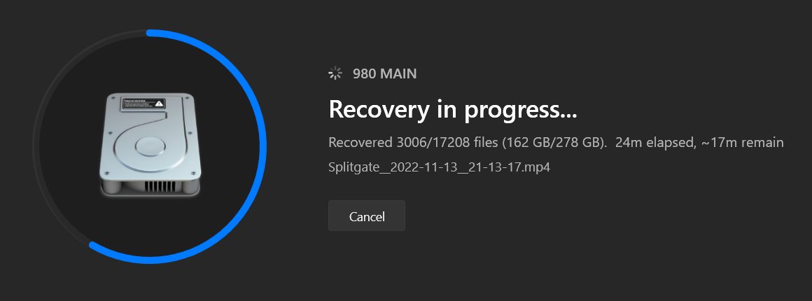 MoonJuiceTTV's tweet photo. Genuinely just a massive thank you to the devs of Disk Drill (@Cleverfiles). Saved YEARS of footage from being lost forever on a dead drive. 10/10 tool https://t.co/SlqdIjnr9t