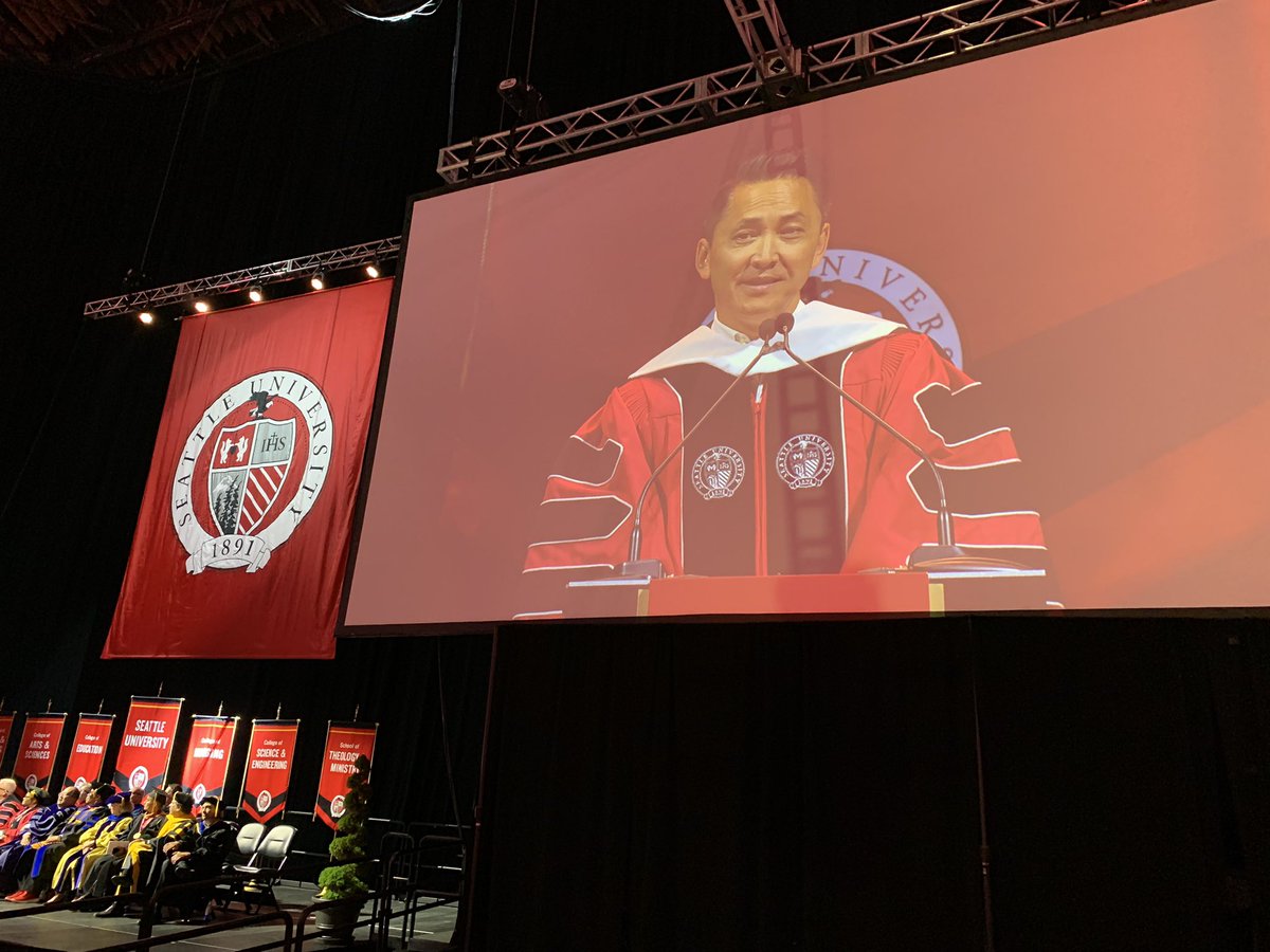seattleu's tweet photo. โYour challenge and mine is to open those gates. Keep them open. Listen for unheard voices and abolish the conditions of voicelessness. This is how we change our collective stories.โ โCommencement speaker Viet Thanh Nguyen #SeattleUGrad https://t.co/iGlzJRs1KW