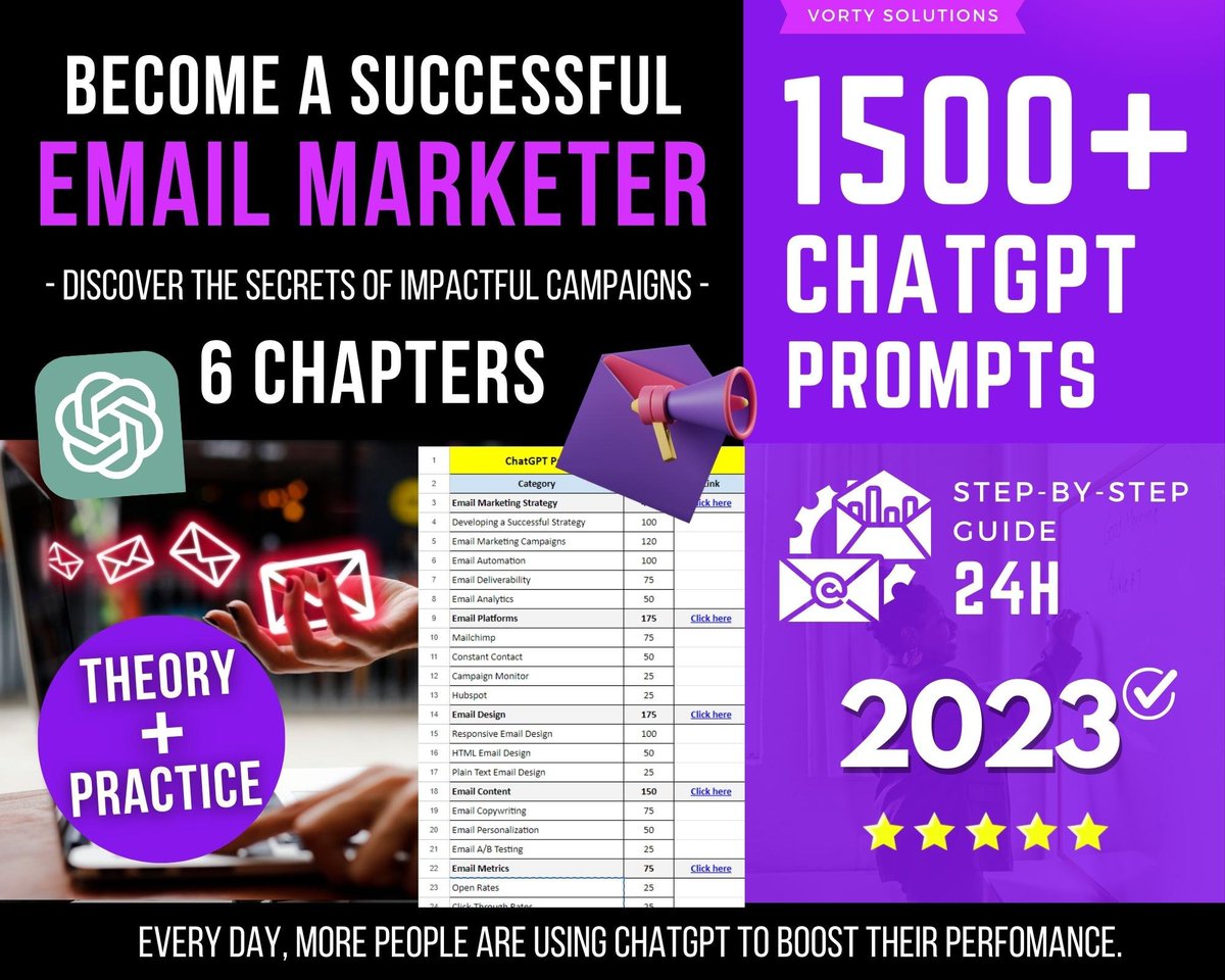 Excited to share the latest addition to my #etsy shop: ChatGPT Prompts for Email Marketing | Small Biz Marketing | Mailchimp Help | Email Roi | AI Email Tool | Email Automation | Email List Help etsy.me/43T7Jo2 #emailmarketingcopy  #smallbizmarketing