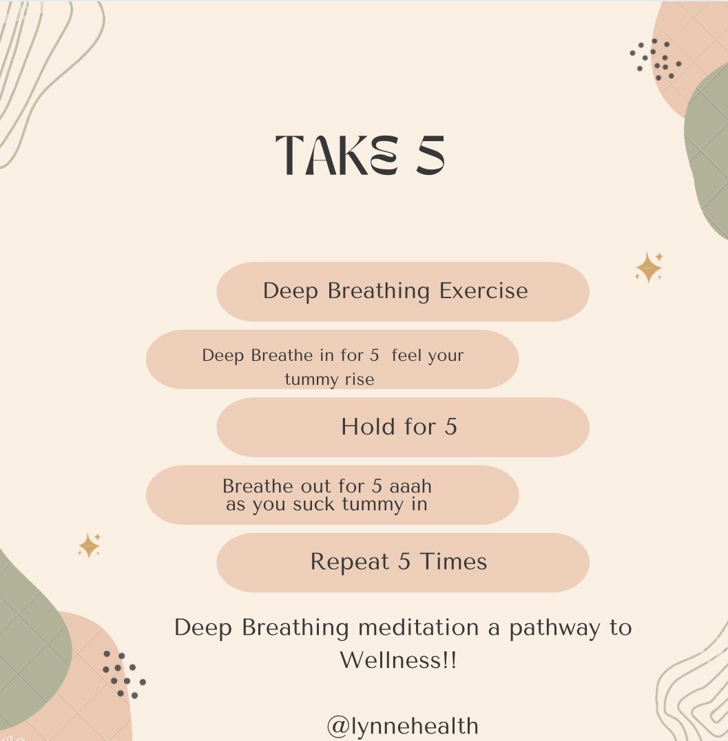 LynneHealth's tweet image. When stressed or anxious try this take 5 wellness tip - deep breathing 😮‍💨 a pathway to wellness!!! - #livetothrive #breathe #relax #reset #revive