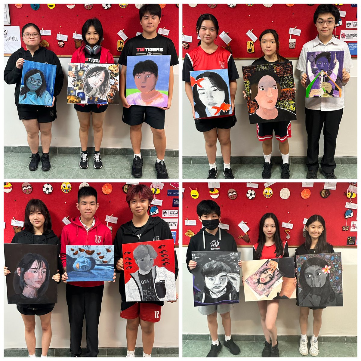 dcampre's tweet photo. Look at these AMAZING self portrait paintings the Art 10 students created 👀 🙌🏽😊 #Highschoolart #TISMacao https://t.co/24n0R8jz0g