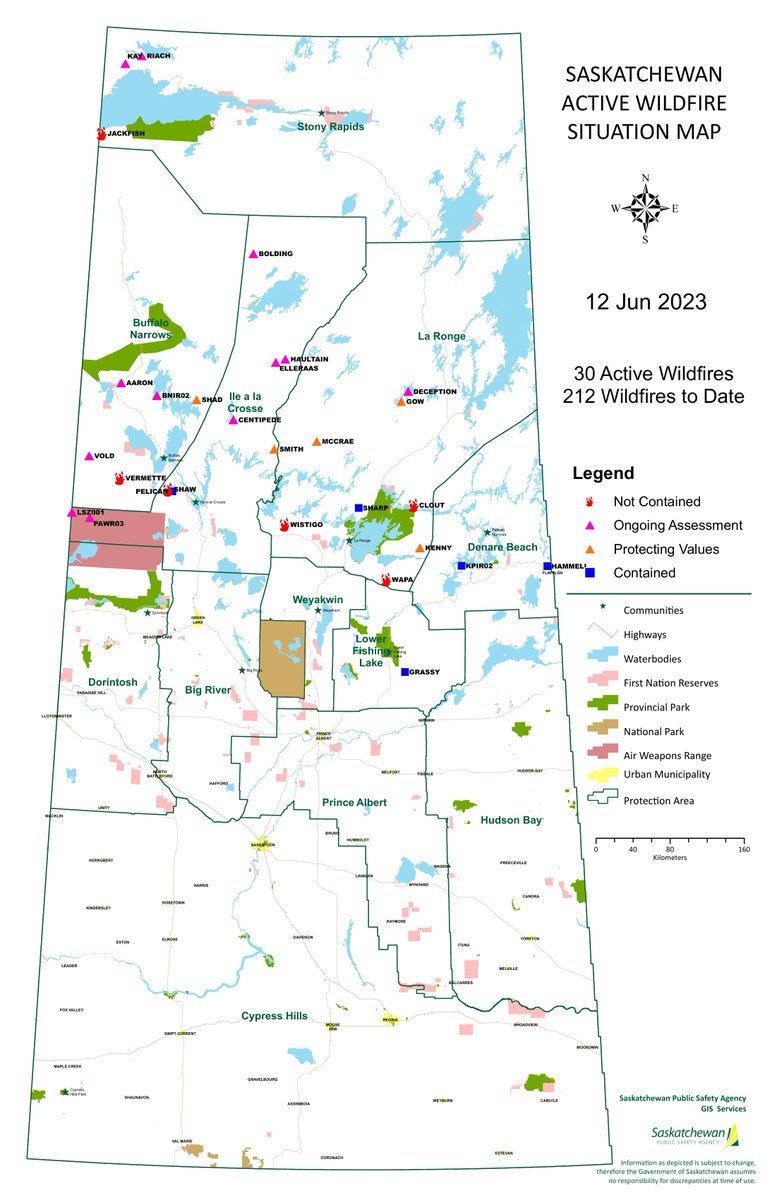 SaskWildfire's tweet photo. Saskatchewan Daily Wildfire Situation Map

Update Detected: 12 Jun 2023 07:03 PM CST

More info at: https://t.co/zOnT69VEic

#sk #wildfire #skwildfire #skfires https://t.co/AFXRVR6aYn