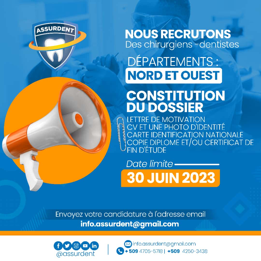 assurdent's tweet photo. Assurdent recrute des chirurgiens dentistes dans le département du Nord et de l'Ouest. 

Rejoignez  notre équipe! Envoyez votre dossier à l'adresse suivante: info.assurdent@gmail.com 

*Date limite: 30 juin 2023.* https://t.co/yOriE9j1to