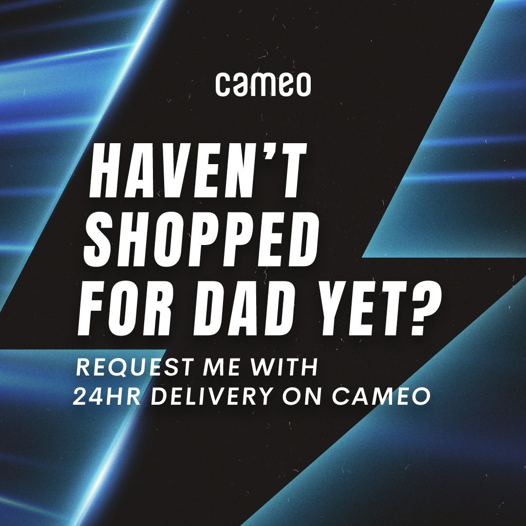 Forgot about Father’s Day? 😳 With a personalized <a href="/bookcameo/">Cameo</a> video from me, they’ll never know! Request 24hr Delivery* at checkout and I’ll send it just in time. v.cameo.com/BE6us4QiAAb