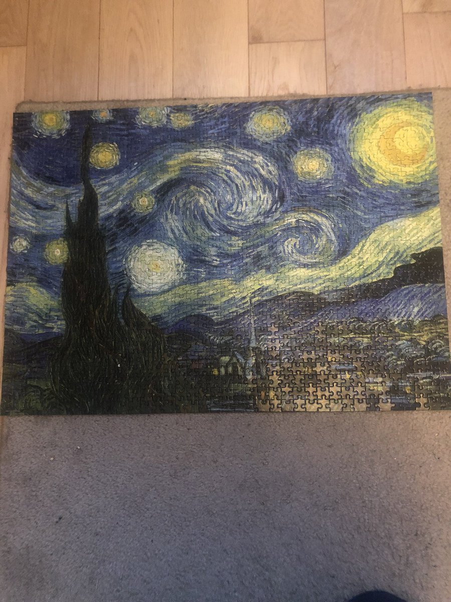 Yep I do puzzles 1000 pieces or more #stressrelief #painrelief #lovepuzzles #therapeutic #vangogh #relaxing #mobilemassage #jigsawpuzzle #therapy #starrynight #clevelandmassagetherapist #mentalstimulation #selfcare #jigsawpuzzles #puzzles #travelingmassage #puzzle #mentalhealth