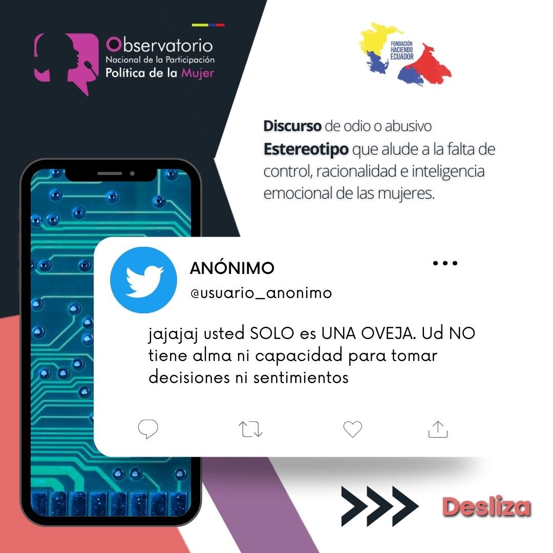 Obs_MujeresEc's tweet photo. 🚨Lanzamos nuestra voz de #ALERTA por la Violencia Política de Género en contra de la Candidata a la Presidencia @LuisaGonzalezEc
Esto sucede en redes! NO LO NORMALICEMOS. #SiTocanAUnaRespondemosTodas #SeguimosObservando https://t.co/YXrWQKx73t