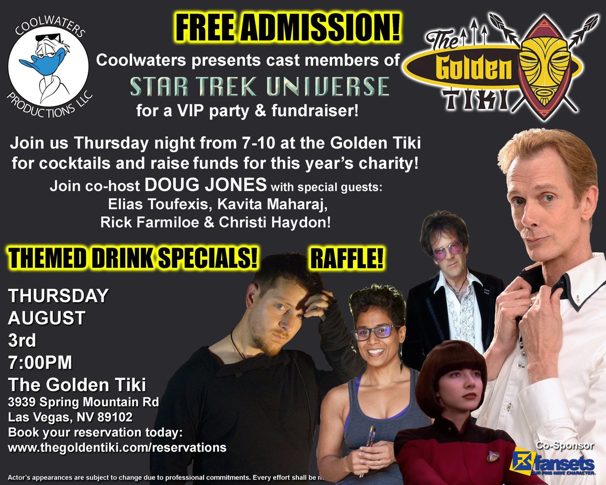 🚀 Announcing our 3rd annual #STLV Coolwaters VIP Party at @GoldenTikiVegas! Celebrity Guests, Trek themed drinks, and raffles for a new charity! RSVP on the Facebook event linked below and reserve your table ASAP at thegoldentiki.com/reservations! FB Event: facebook.com/events/s/stlv-…