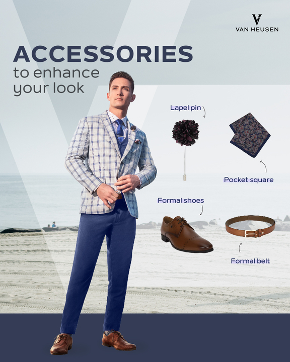Shop a fashion-forward ensemble with accessories that elevate your overall look. #VanHeusen #Weddingwear #Formallook