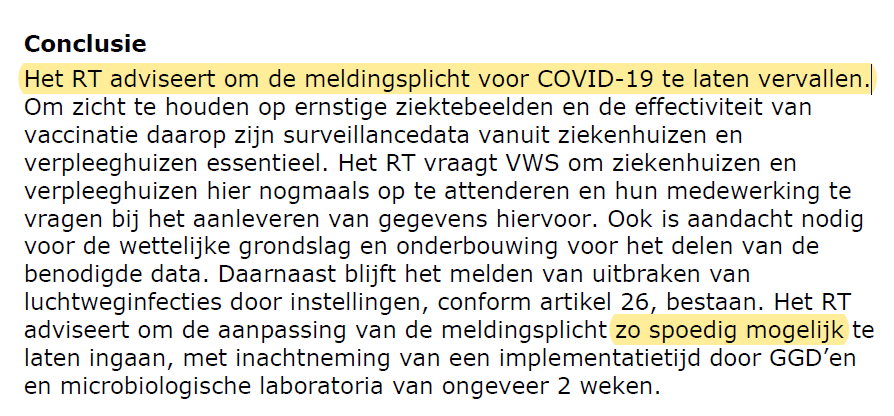 NIEUWS Advies RIVM: schrap A-status corona zo spoedig mogelijk en laat meldingsplicht helemaal vervallen (dus niet indelen in andere categorie infectieziekten) tweedekamer.nl/kamerstukken/b…