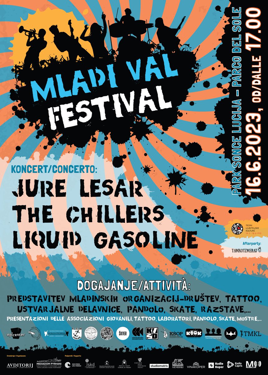 Vabljeni na Mladi Val Festival 26.6.2023. Dogodek je namenjen predstavitvi lokalnih mladinskih organizacij in Društev, mreženju mladih, ustvarjalnem preživljanju prostega časa ter oživitvi mladinskega organiziranja. #mladivalfestival #Lucija #Parksonce #Mediadom #avditorij
