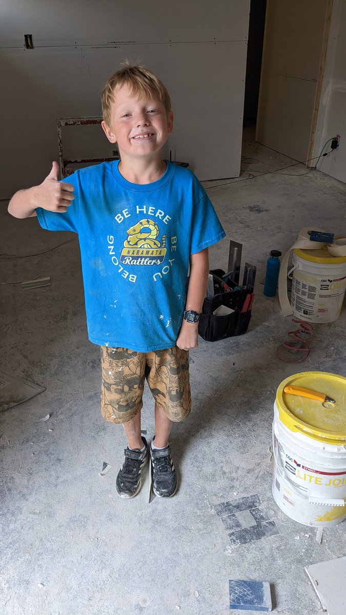 Grade 2 can wait a day. 

Took Lex to a renovation Im doing. We talked about God, how to perform well as a tradesmen, showed him how to spot screws and clean knives. 

We finished the day with beach soccer & steak. 

God is great & ive been blessed to have time with him.