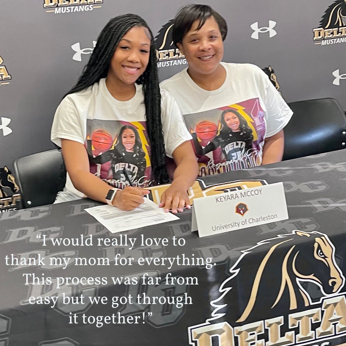 DeltaWBBall's tweet photo. ⭐️Mustangs Moving On⭐️It is official. Congrats to Keyara McCoy (Elk Grove) for her commitment to continue her education in Exercise Science & play basketball for the @ucwv_wbb
program at U. of Charleston. Along with family & friends we celebrate you!!! #soproud #cccaabasketball https://t.co/nlh4yfPR2W