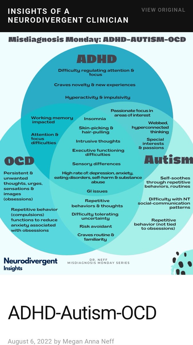 GRAPH - AUTISM VS ADHD VS OCD This is interesting, worth a share. They all overlap