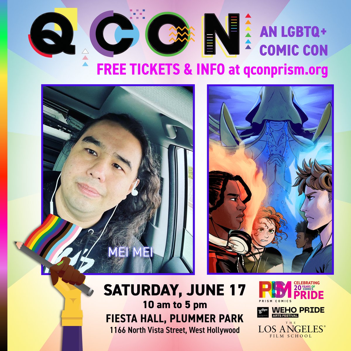 prismcomics's tweet photo. Mei Mei (@plus2Kharisma) will be at @QConPrism! Meet her and other talented #LGBTQcomics creators Saturday June 17th at #PlummerPark in @WestHollywood! #FreeAdmission! @wehopride @WeHoArts #indiecomics https://t.co/6HKbHmy5lP