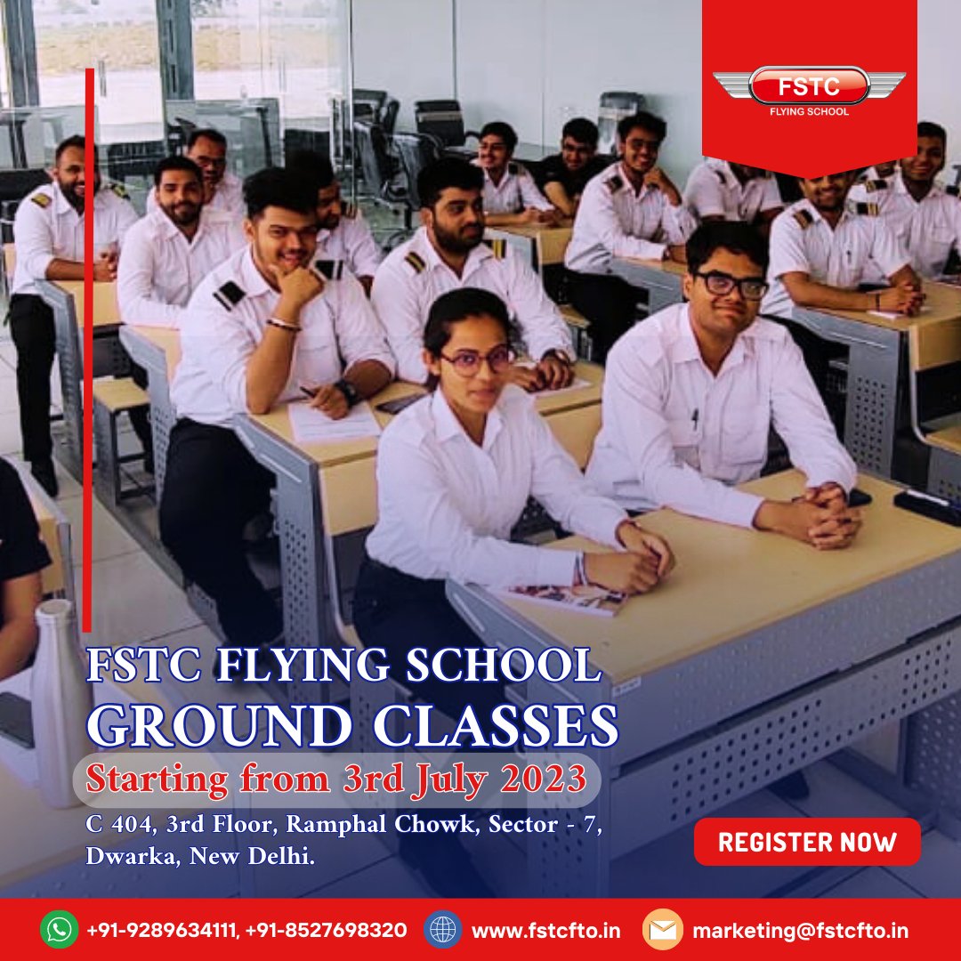 fstc_india's tweet image. FSTC Flying School will be commencing Ground Classes at Dwarka Delhi on 3rd of July 2023. Aspiring pilots are invited to apply for registration now. Take the first step toward your dream of becoming a pilot.
+91-9289634111, marketing@fstcfto.in 
#FSTCFlyingSchool #groundclass