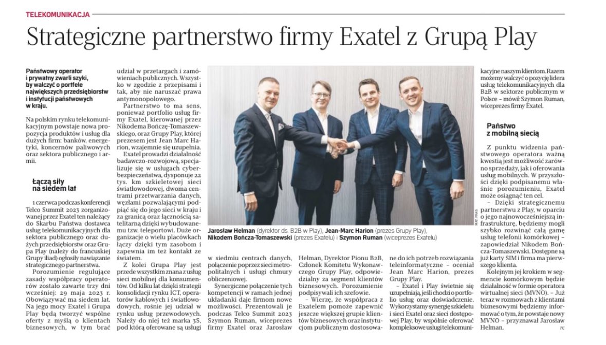 SzymonRuman's tweet photo. Dziś polecam szczególnie @rzeczpospolita👇🏻
Opowiadamy o skoku technologicznym @exatel_pl #SDN oraz o tym jak razem z grupą @Play_Polska będziemy walczyć o 1 miejsce w 🇵🇱 jako dostawca usług dla #B2B i administracji publicznej
#partnership #TechSystem #network #security #DataCenter #cloud #mobile #5G
@NikodemBT @Harion @RafalMagrys @Jaroslaw_Helman