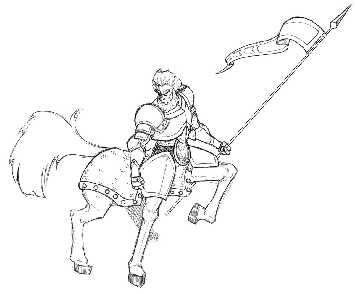 A sketch of a Centaur Knight I did as a warm up, Based loosely on the excellent Shining force series for style.