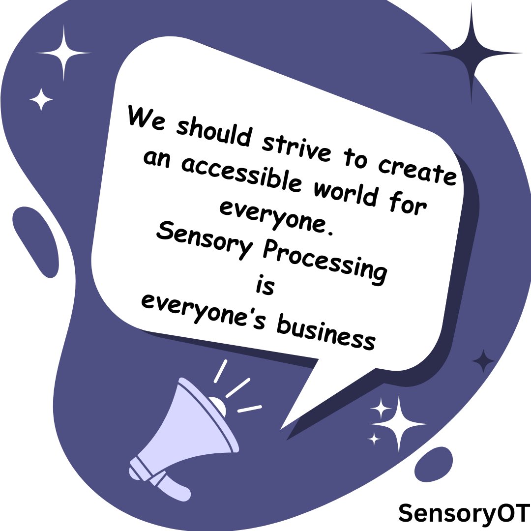 Creating an accessible world starts with awareness and then understanding. We can’t get it right for everyone, all the time but we can listen to what the person/family/carers say and make changes to our approach and the environment. #sensoryprocessingdisorder #sensoryactivity #OT
