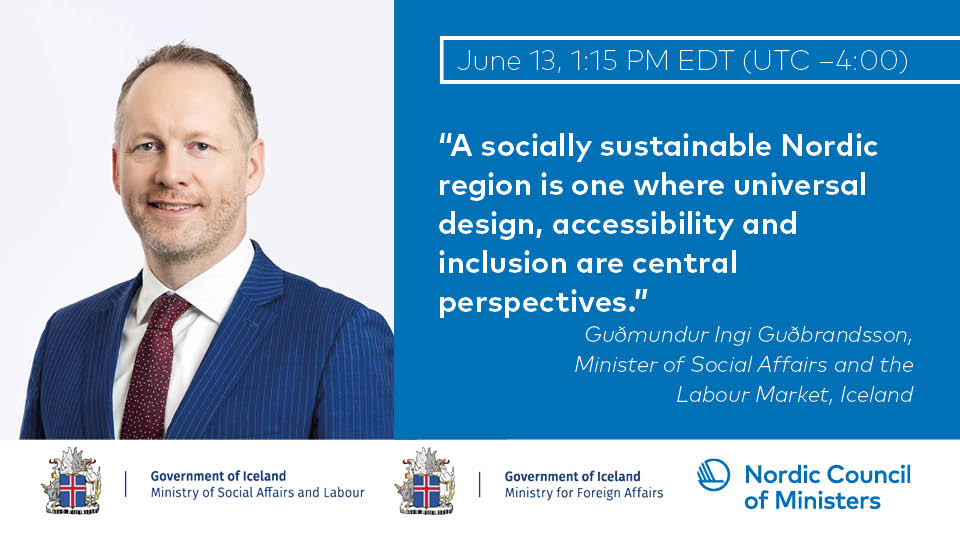 Join <a href="/gu_brandsson/">Guðmundur Ingi Guðbrandsson</a> and @Nordicwelfare1 today at the 16th session of the Conference of States Parties to the CRPD #COSP16 in an event about Co-creating better digital solutions for people with disabilities. #NordicCocreation 🔗LIVE STREAM: media.un.org/en/asset/k18/k…