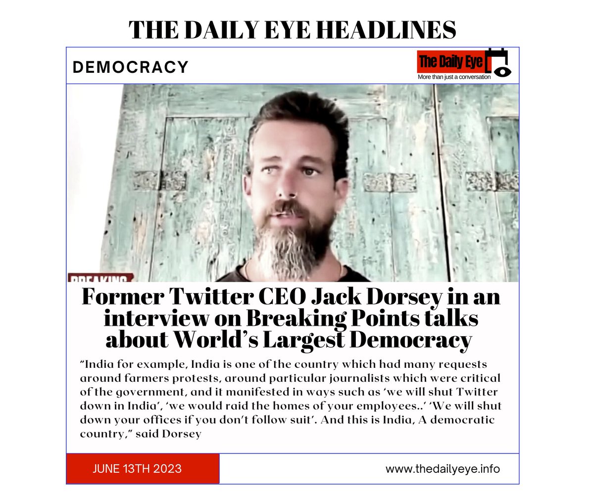 Former Twitter CEO Jack Dorsey in an interview on Breaking Points talks about World’s Largest Democracy

#jackdorsey  #fascism #dystopia #dystopiantimes #cronycapitalism

@JackDorsey @krystalball @TwitterLive