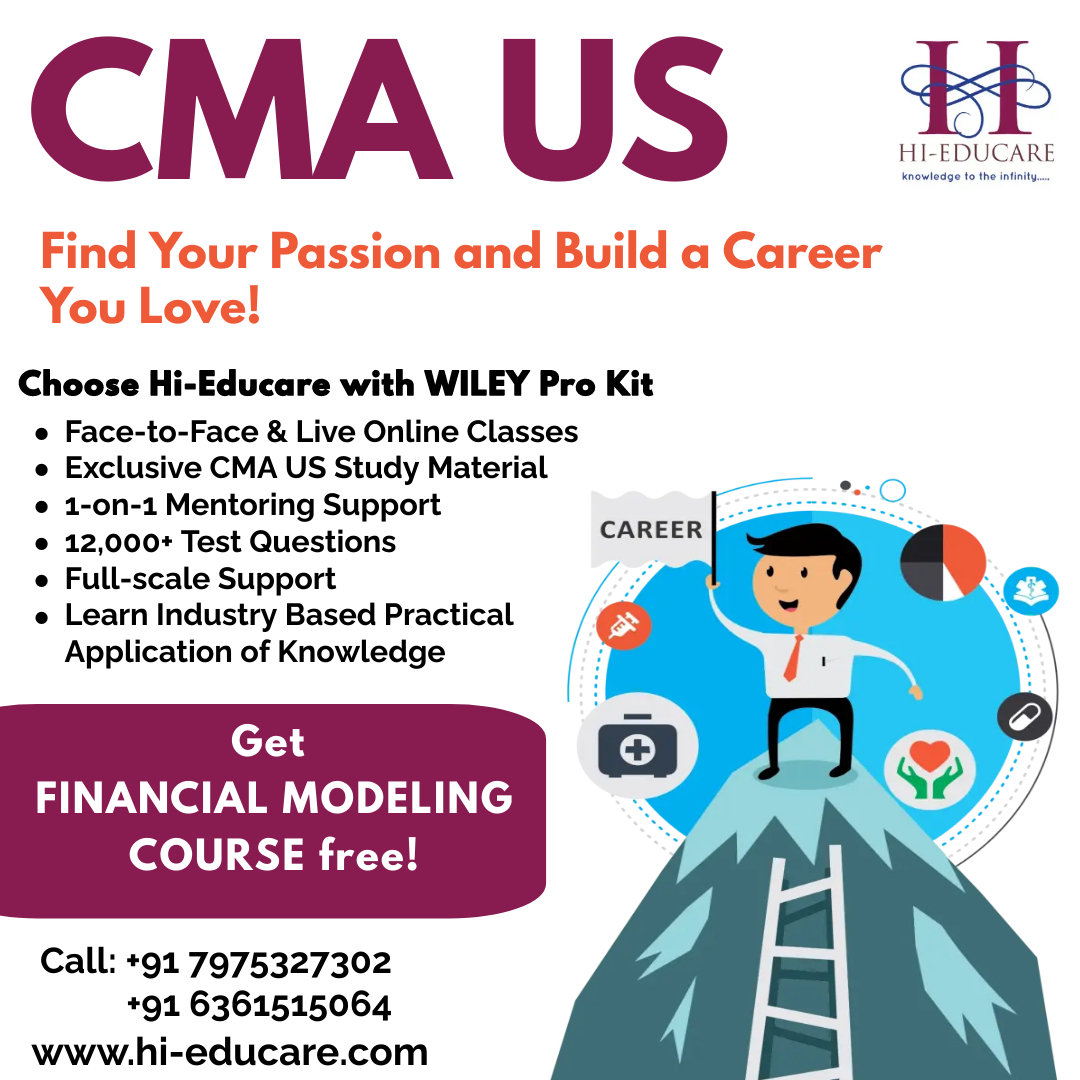 Become a CMA US Certified Professional. Find Your Passion and Build a Career You Love!

Get the FINANCIAL MODELING Course Free!

Visit: hi-educare.com/online/cma-us-…

#CMAUS #USACMA #CommerceCourses #CertificationCourses #AccountingCourses #FinanceCourses #ProfessionalCourses