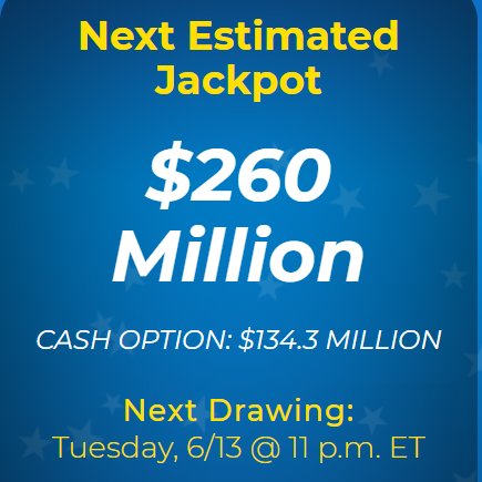 #MegaMillions $260 Million will be available tonight (Tuesday, 6/13 @ 11 p.m. ET). Follow Lotto Uni now to generate your lucky numbers for today and win your super jackpot! https://t.co/J1QeAMtnM9 https://t.co/r2tBtO0KoN
